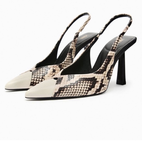 ZARA ANIMAL PRINT SLINGBACK HEELS SNAKE - Picture 1 of 5